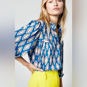 Smythe Vibrant Blue and Cream Patterned Blouse